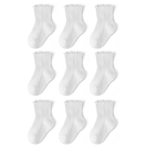 Image of Baby Toddler Ruffle Socks for Girls Cute Crew Grip Frilly Socks
