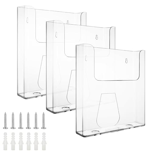 JMIATRY 3 Pack A4 Wall Mounted Document Holder, A4 Portrait Wall Mountable Menu Leaflet Holder, Clear Literature Holders, 24.1x22.7x5.2cm