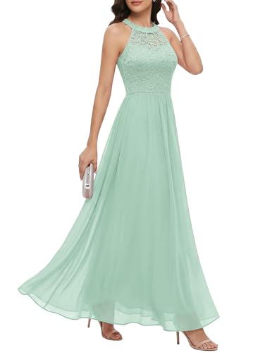 Wedtrend Women's Formal Dress, Halter Long Prom Dress Floral Lace Bridesmaid Dresses