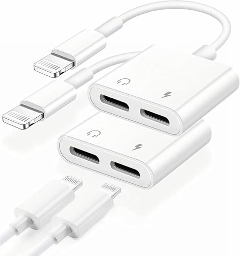 [Apple MFi Certified] 2PACK Dual Lightning Headphone Adapter for iPhone Splitter Audio and Charge Support All iOS System Compatible with iPhone 14/13/12/11/XS/XR/8/7/6