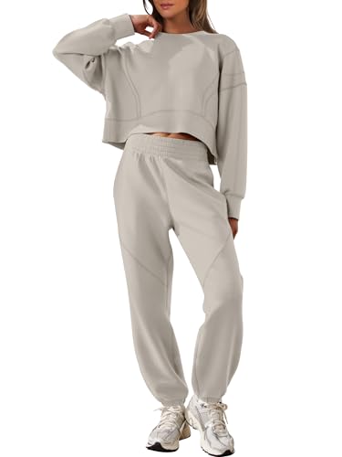 ANRABESS Womens 2 Piece Outfits Lounge Sets Cropped Sweatshirt & Joggers Fashion Sweatsuit Sweat Set 2025 Fall Travel Outfits