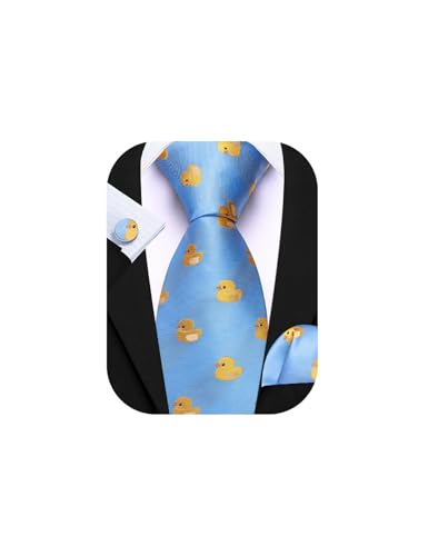 Image of Barry.Wang Fun Animal Ties for Men Designer Handkerchief Cufflink WOVEN Casual Necktie Set Festival