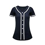 Chobegos Womens Baseball Jersey,Blank Button Down Baseball Softball Jersey,Hip Hop Hipster Short Sle