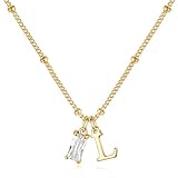 TINGN Initial Necklaces for Women - Initial Birthstone Necklaces for Women Gold Letter L April Birthstone White Topaz Necklace Womens Girls Letter Choker Necklace Gold Jewelry Birthday Gift