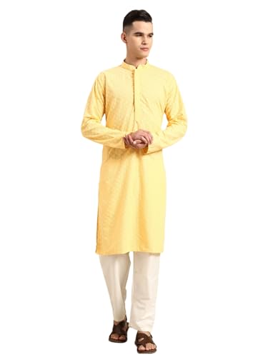 Image of Rajubhai Hargovindas Men Pure Cotton Chikankari Embroidered Straight Kurta