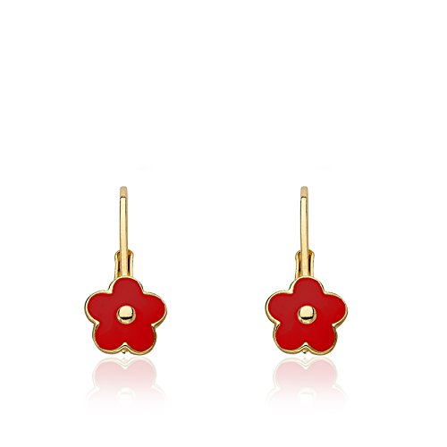 Little Miss Twin Stars Kids Earrings - 14k Gold Plated Flower Leverback Earrings-Hypoallergenic and Nickel Free For Sensitive Ears