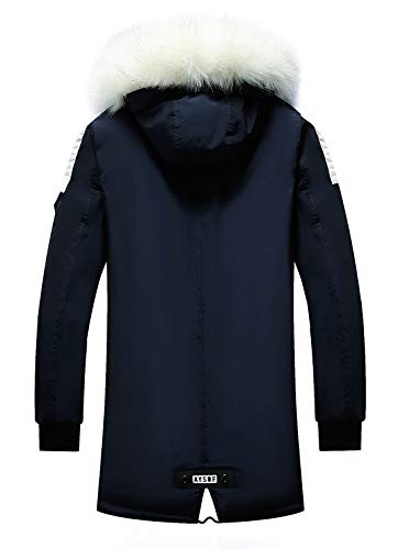 chouyatou Men's Winter Warm Faux Leather Spliced Padded Long Down Alternative Parka Coat Fur Hood2