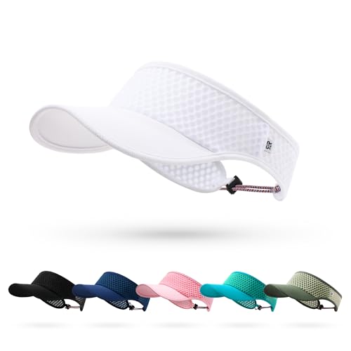LONGLONG Sports Sun Visor Hat - Moisture Wicking Sun Protection with Adjustable Strap for Running Tennis Golf Hiking White