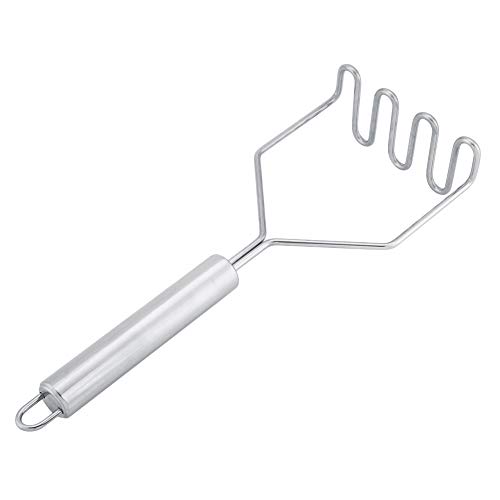 Adfaga Schiacciapatate in acciaio inossidabile, utensile da resistente per schiacciare verdure, purea di frutta, durevole, lavabile in lavastoviglie, argento, 25 cm, 76 g.