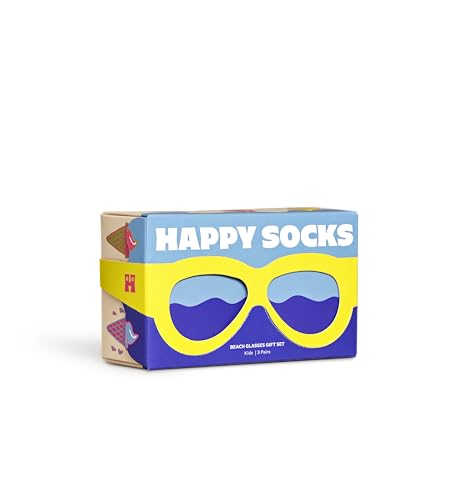 Happy Socks Kids Crew Socks- Fun Summer Styles in Gift Box Sets- Sunglasses, Ice Cream, Pirate's Treasure and More (US, Numeric, 2, 3, Regular, Regular, Kids 3-Pack Glasses Gift Set)