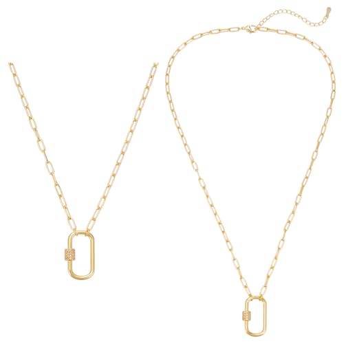 UNICRAFTALE 2Pcs 18K Gold Plated Paperclip Necklaces for Women Dainty Paperclip Link Chain Necklace Lightning Screw Lock Oval Pendant Jewelry for Women Wedding Gifts 44.5cm