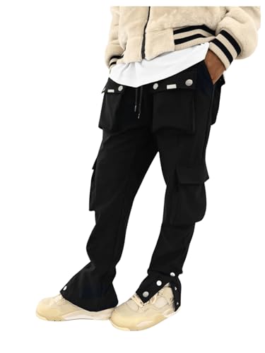 GORGLITTER Men's Baggy Cargo Pants Y2K Stacked Flared Sweatpants Wide Leg Street Pants