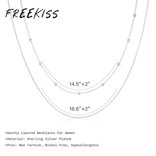 Image of Freekiss Layered Necklace Set for Women Stackable | Herringbone Snake Cuban Rope Chain, Dainty Choker, Layered Stackable, Non Tarnish, Hypoallergenic, Adjustable 14-18.5 inch