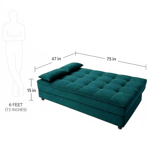 Image of FURNY Gaiety 3 Seater Fabric Sleeper Supersoft Sofa Cum Bed (Aqua Blue)
