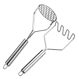 Kartoffelstampfer Edelstahl, 2-teiliges Set mit Loch- und Wellenmuster, Ideal für Kartoffelpüree...