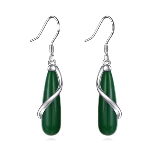 Boucles d'oreilles jade vert et argent sterling 925 d'exception