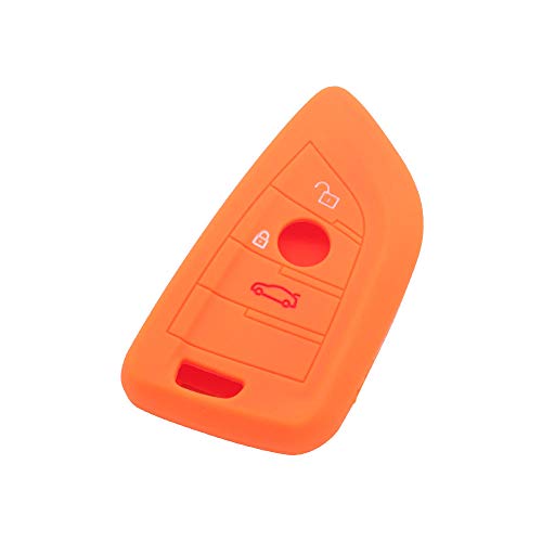BROVACS Silicone Cover Protector Case Holder Skin Jacket Compatible with BMW X5 X6 X1 5 7 Series 3 Button Smart Remote Key Fob CV9906 Orange