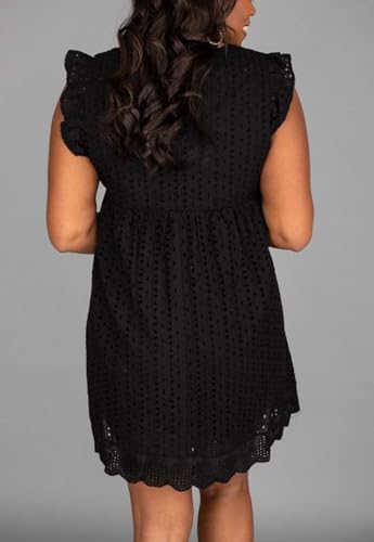 Image of Women's Summer Dress with Built in Shorts Sexy Summer V Neck Ruffle Sleeve Lace California Romper Dresses for Women