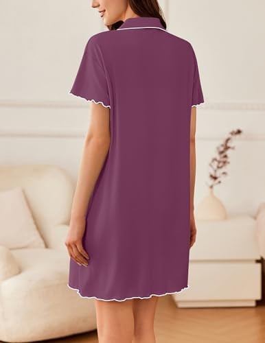 Image of Ekouaer Nightgowns for Women Button Down Sleep Shirt Short Sleeve NightShirts Boyfriend Sleepdress Soft Pajama Dress