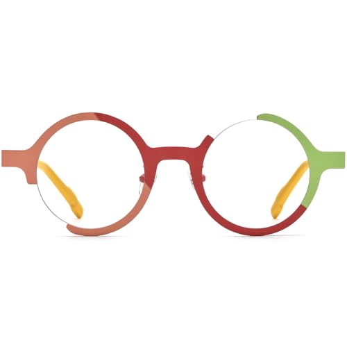 Image of FONEX Colorful Pure Titanium Glasses Frame Women Retro Round Eyeglasses