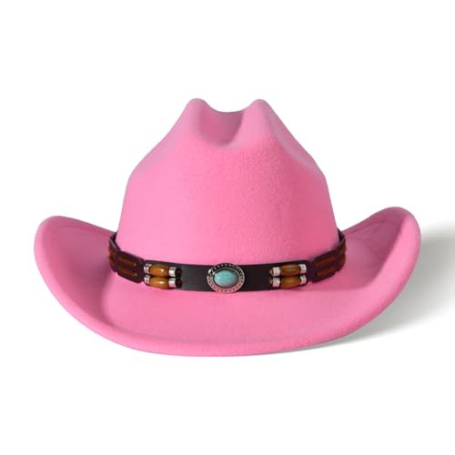 Image of Willheoy Kids Cowboy Hat for Girls Boys Western Cowgirl Hat with Buckle Belt Unisex Wide Brim Fedora Hat Dress Up Costume