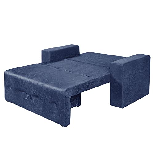 Sofá-cama 2 Lugares Pratik 5000 Mamflex Azul Suede Amassado