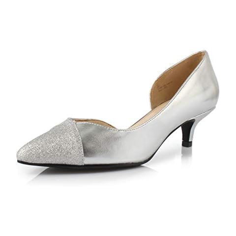 Women's Carbon Fashion Elegant Comfortable Classic Pointed Toe Kitten Heel Dress Party Wedding Pump,Silver,6 M US Cover