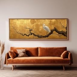 Décoration murale panoramique chinoise avec grue dorée 55x110cm - 2
