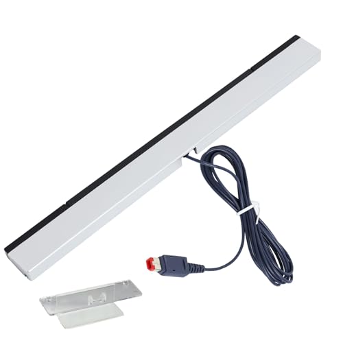 Wired Sensor Bar for Wii/Wii U Console Replacement Infrared IR Ray Motion Sensor Receiver with Adhesive Stand Plug & Play for Nintendo Wii Remote 6.36ft Cable, 9.4' Compact Design