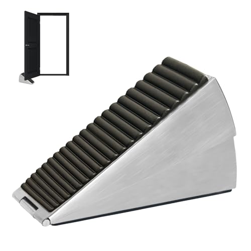 Heavy Door Stop, Heavy Duty Stainless Steel Spring Door Stopper, Tall Door Weight Up to 3 Inch, Non-Slip Rubber Grip, Adjustable Outdoor and Indoors Door Wedge (Silver, 1 Pack Large)