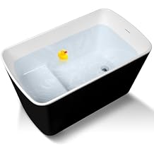 49 x 28 Acrylic Freestanding Soaking Bathtub, Square-shape Japanese Soaking Hot Tub, Sit-In Design with Chrome Overflow and Drain, cUPC Certified, Available for Express Delivery Black