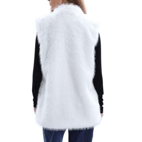 Amazhiyu Women's Faux Fur Zip Up Vest Stand Collar Sleeveless Jacket with Pocket3