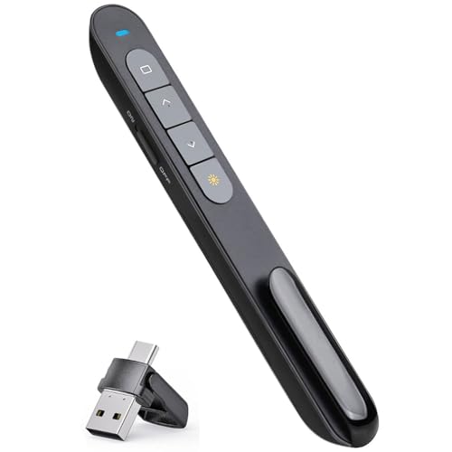 2-in-1 USB Type C Pasador Diapositivas Mando Ordenador Powerpoint, 2,4GHz Presentador Inalambrico Mando Presentaciones USB Distancia Puntero Powerpoint Remote Presenter para Computadora Windows