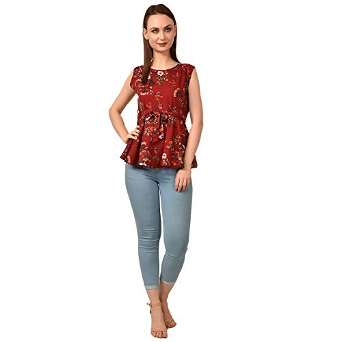 Image of Women's Sleeveless Peplum Top with Waist Tie Belt
