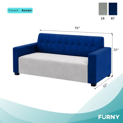 Image of FURNY Luxora 2 Seater Fabric Sofa Set (Dark Blue-Light Grey) with Velvet Finish | Durable Comfort | Ideal for Living Room. | Breathable material