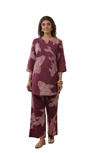 Women's Purple Printed Cotton Co-ord Set-image-40