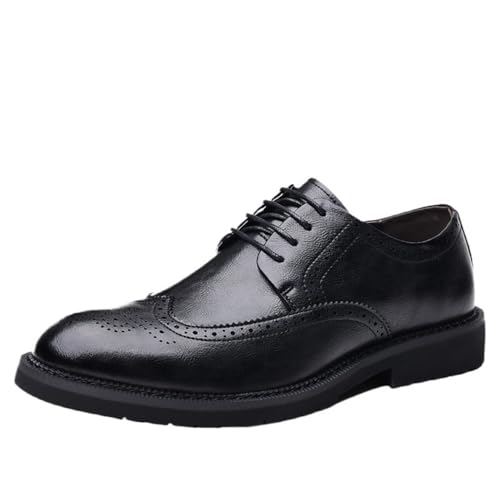 Men's Lace up Genuine Leather Dress Shoes Oxfords Brogue Carved Business Casual Shoes Youth Style for Spring and Fall