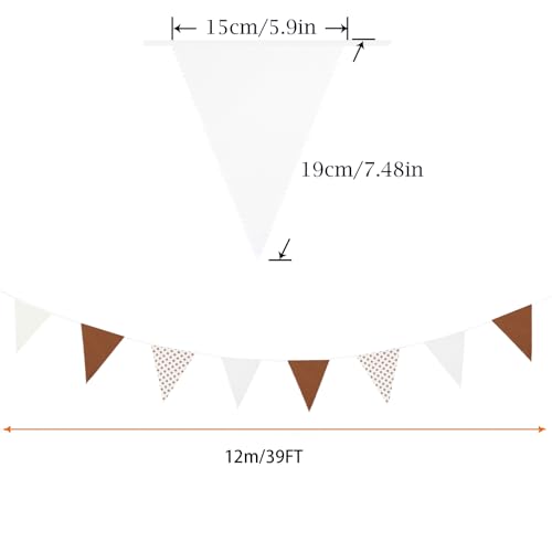 Image of Zwiebeco 39Ft Brown White Dot Fabric Bunting Banner Triangle Flags Cotton Garland Pennant for Birthday Wedding Forest Wild One Safari Party Home Outdoor Garden Decorations