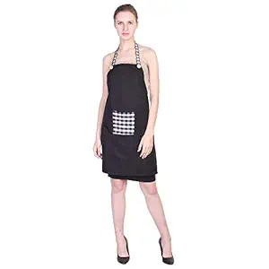 Switchon Waterproof Polyester Kitchen Apron Free Size with Front Pocket -Single Piece- Black