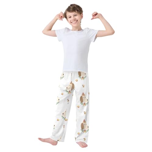 Dog and Hat Boys Pants Boys Athletic Pants Long Pant for Boywith Pockets Wide-Leg Size 6-14Y3