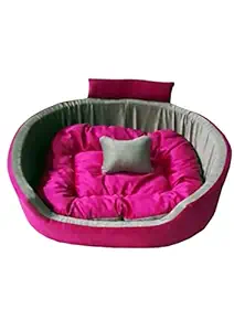 UR PET Supplier Polyster Round Bolster Pet Dog Bed (PinkGrey) (Size : S)