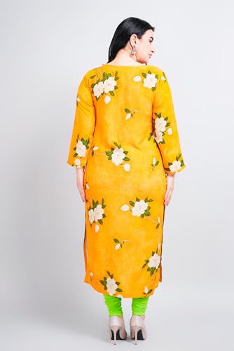 Image of Women Modal Cotton Kurti | Frill On Boat Neck, Print Highlighted with zari and Pearl Work | Straight Kurti | Boat Neck |Three Fourth Designer Sleeves