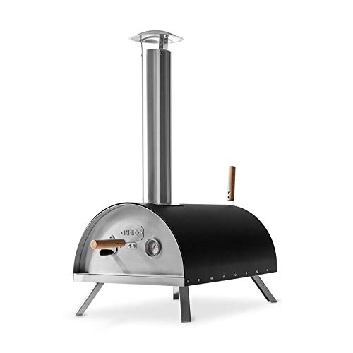 Burnhard Outdoor Pizzaofen Nero inkl. Pizzaschieber &amp; Pizzastein, hochwertiger Pizza-Backofen, Premium Holzofen für den Garten &amp; Outdoor, Pellets, Kohle und Briketts geeignet