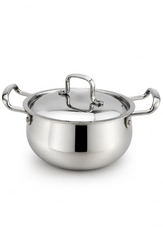 Image of Nova Triply Stainless Steel Handi with Lid 26cm | 6.5 Litre 2.5mm Heavy Gauge Tri-Ply Cookware | Induction & Gas Compatible Premium Stainless Steel Cooking & Serving Handi (20)