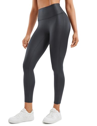 CRZ YOGA Butterluxe Cuero de Imitación Cintura Alta Sin Costura Frontal Mujeres Polainas - 63.5cm Papel de Aluminio Gris Misterioso 42