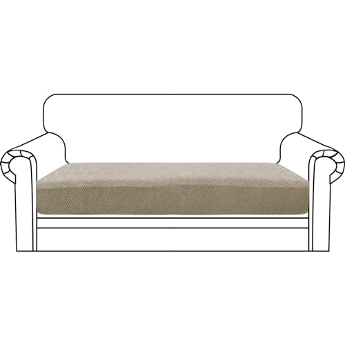ZNSAYOTX Stretch Cushion Covers Sofa Loveseat Cushion Couch Seat Covers Slipcovers Soft Replacement Unique Pattern Furniture Protector with Elastic Bottom (Khaki, 1 Pc 2-Seat Cushion Cover)