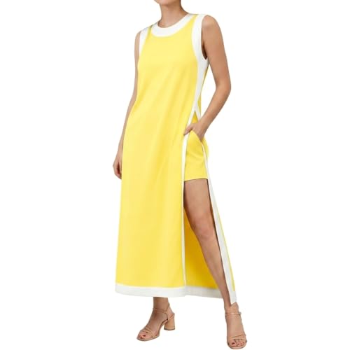 Women's Boho Color Block Dress Sleeveless Maxi Summer Bohemian Dresses