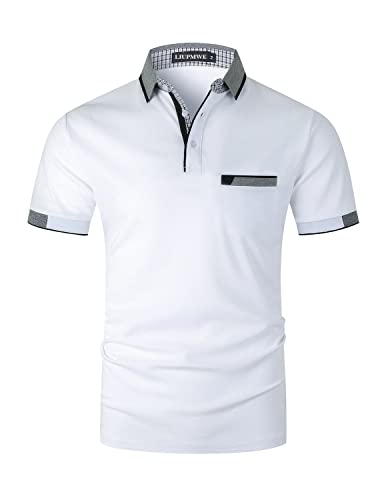 LIUPMWE Men's Short Sleeve Polo Shirts with Pocket Contrasting Colors Golf T-Shirt Tops