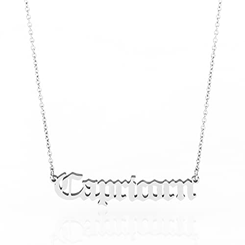 Minegreet Collier en argent avec signe du zodiaque anglais ancien pour femme, signe astrologie et signe astrologie, Acier inoxydable,