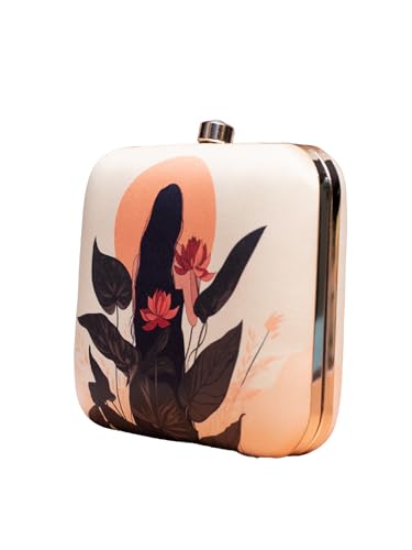 Image of Artklim Printed Box Clutch for Girls - Cross Body Purse with Detachable Golden Chain Strap